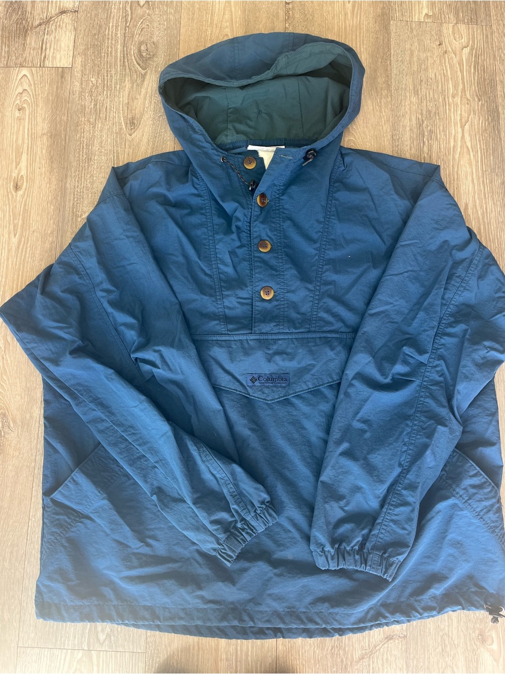 Columbia Teal Blue Hooded Pullover Windbreaker